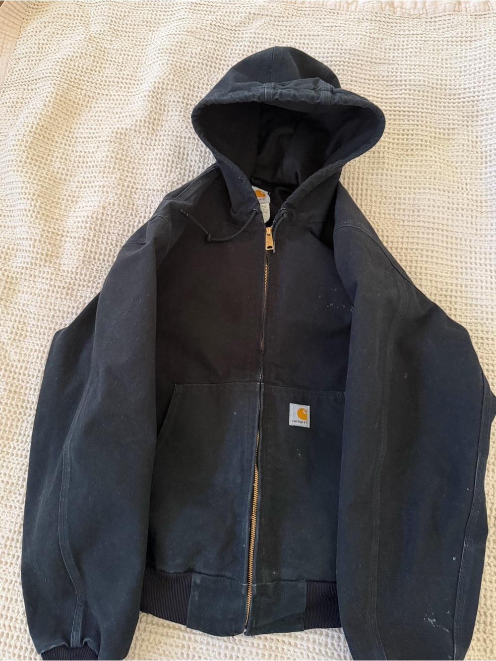 Carhartt utility workwear Black Hooded Zip-Up Work Jacket with Logo Patch